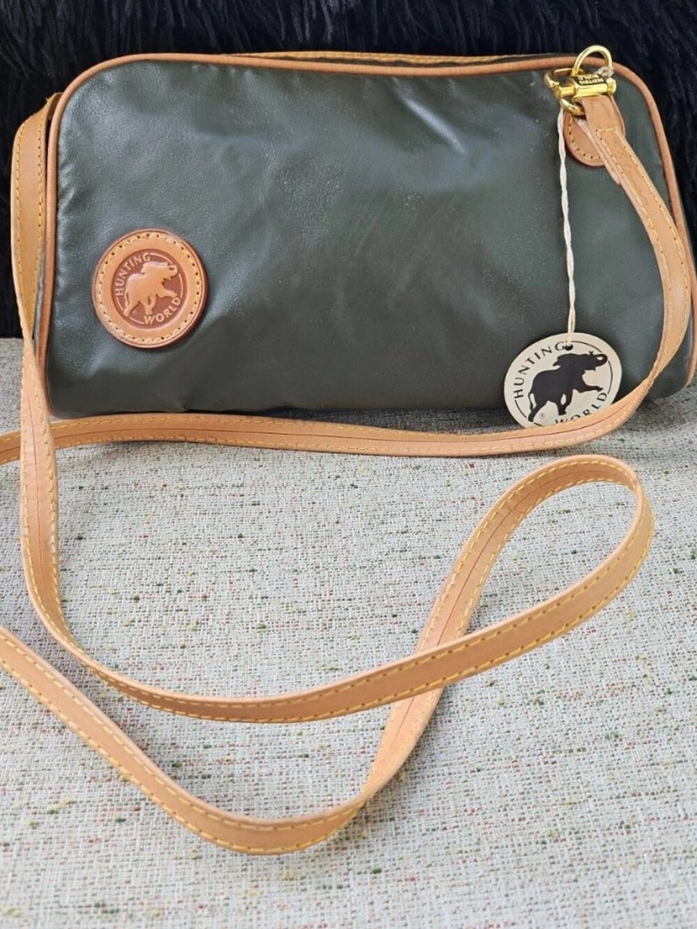 Hunting World Women Purse Crossbody Bag Green/Tan Leather Made in Italy